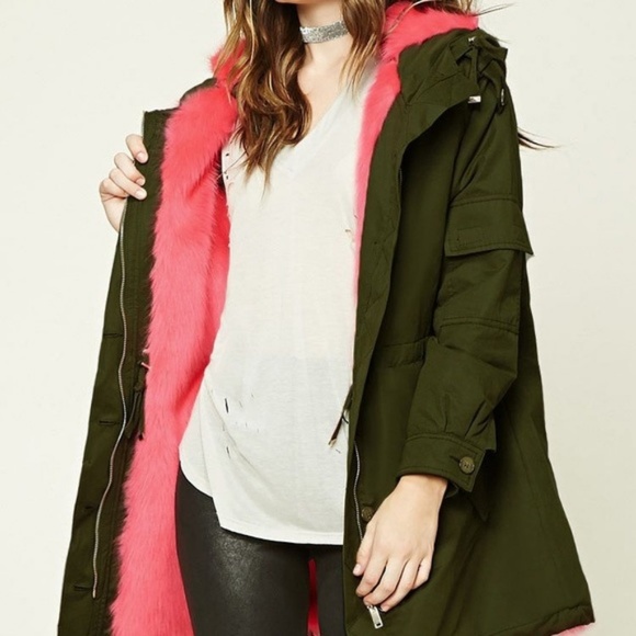 Forever 21 Jackets & Blazers - green jacket with a blue fuzzy twist 🐛